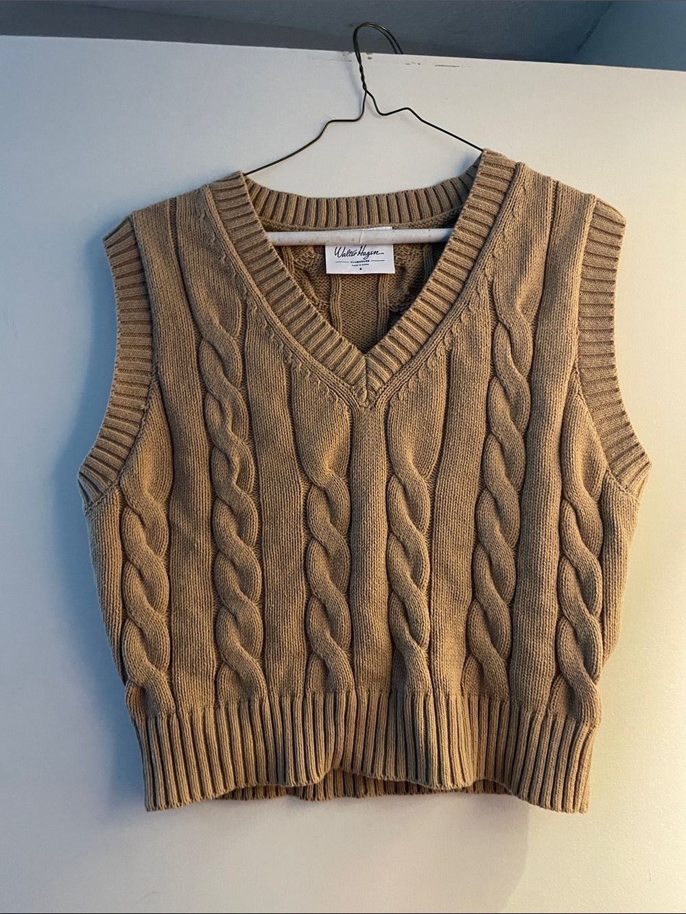 Walter Hagen Tan Cable Knit V-Neck Sweater Vest
